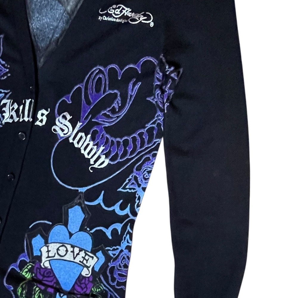 Ed Hardy Long Cardigan Cover Up Love Kills Slowly Medium Vintage Y2K Streetwear - Picture 5 of 16